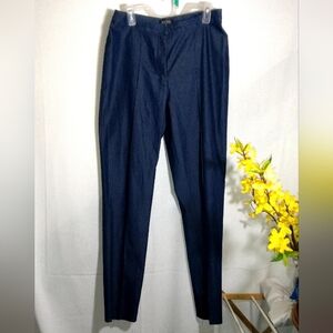 NewYork&Company Denim Creased Straight Leg Cotton Poly Spandex Trousers  10 Tall
